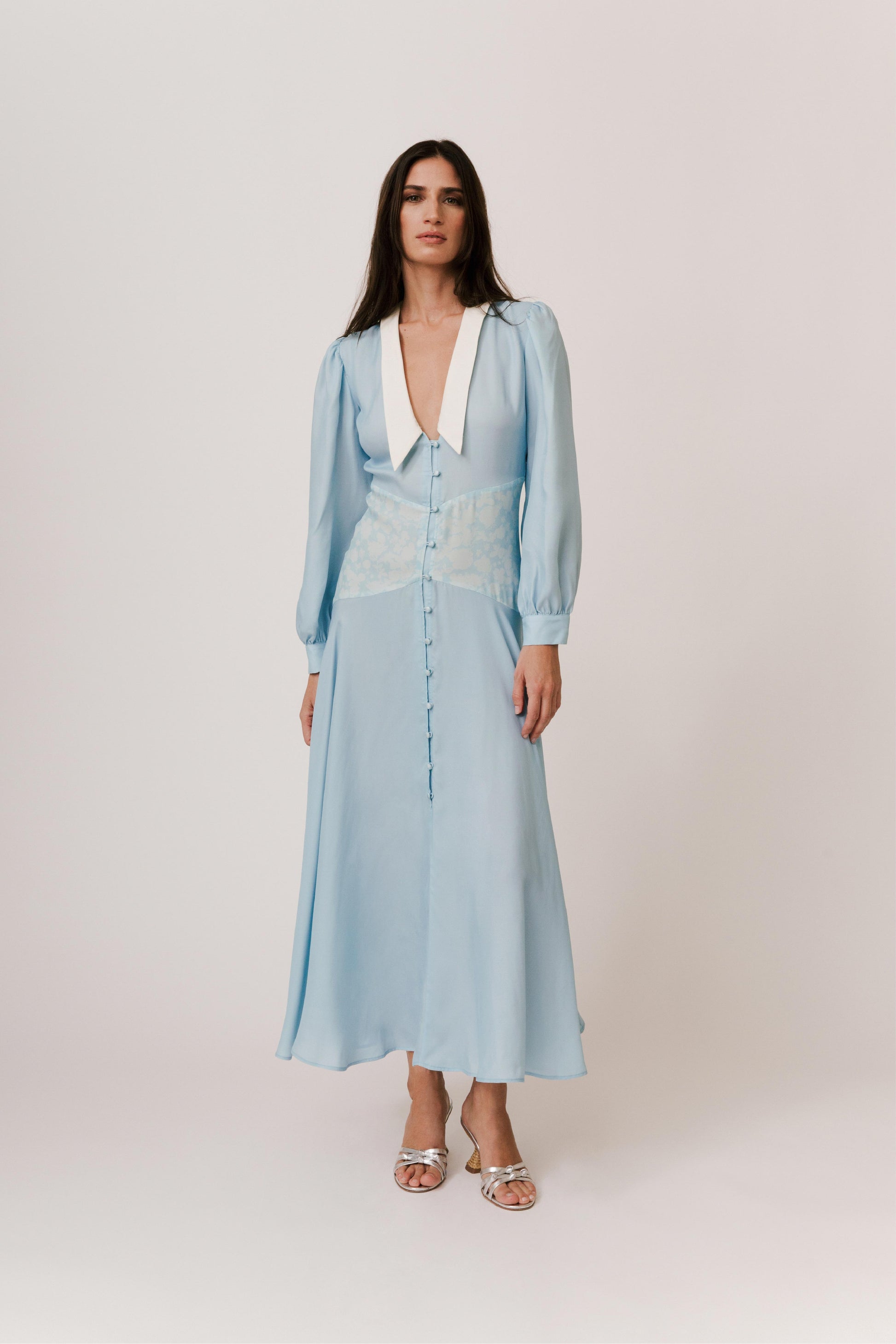 BLUE MIDI DRESS A LINE MARGARETTA IN AZULITA