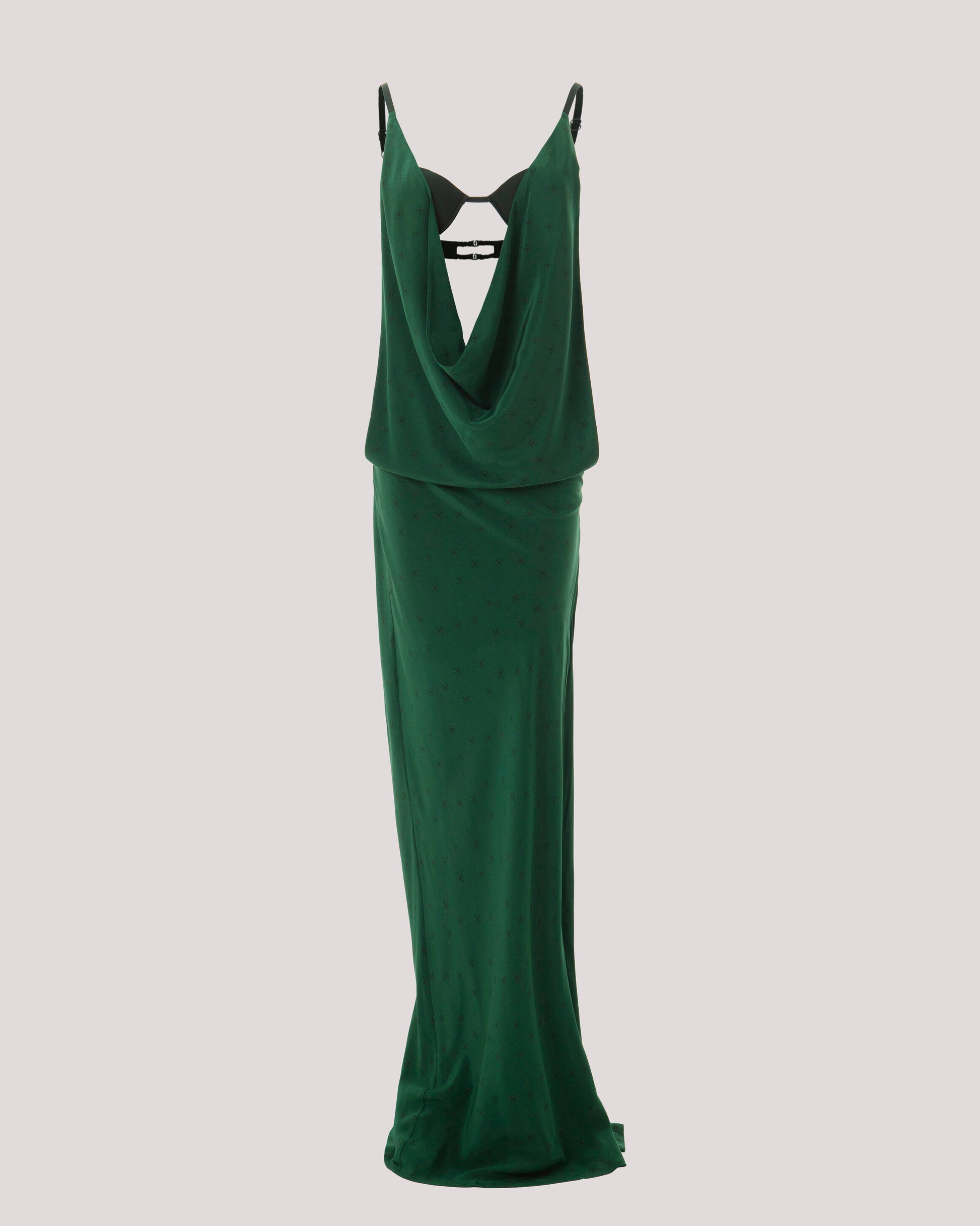 EMERALD GREEN MAXI DRESS WITH A DRAPED NECKLINE, SIDE CUT-OUTS
RAPSODIA A SOFIA IN GIADA