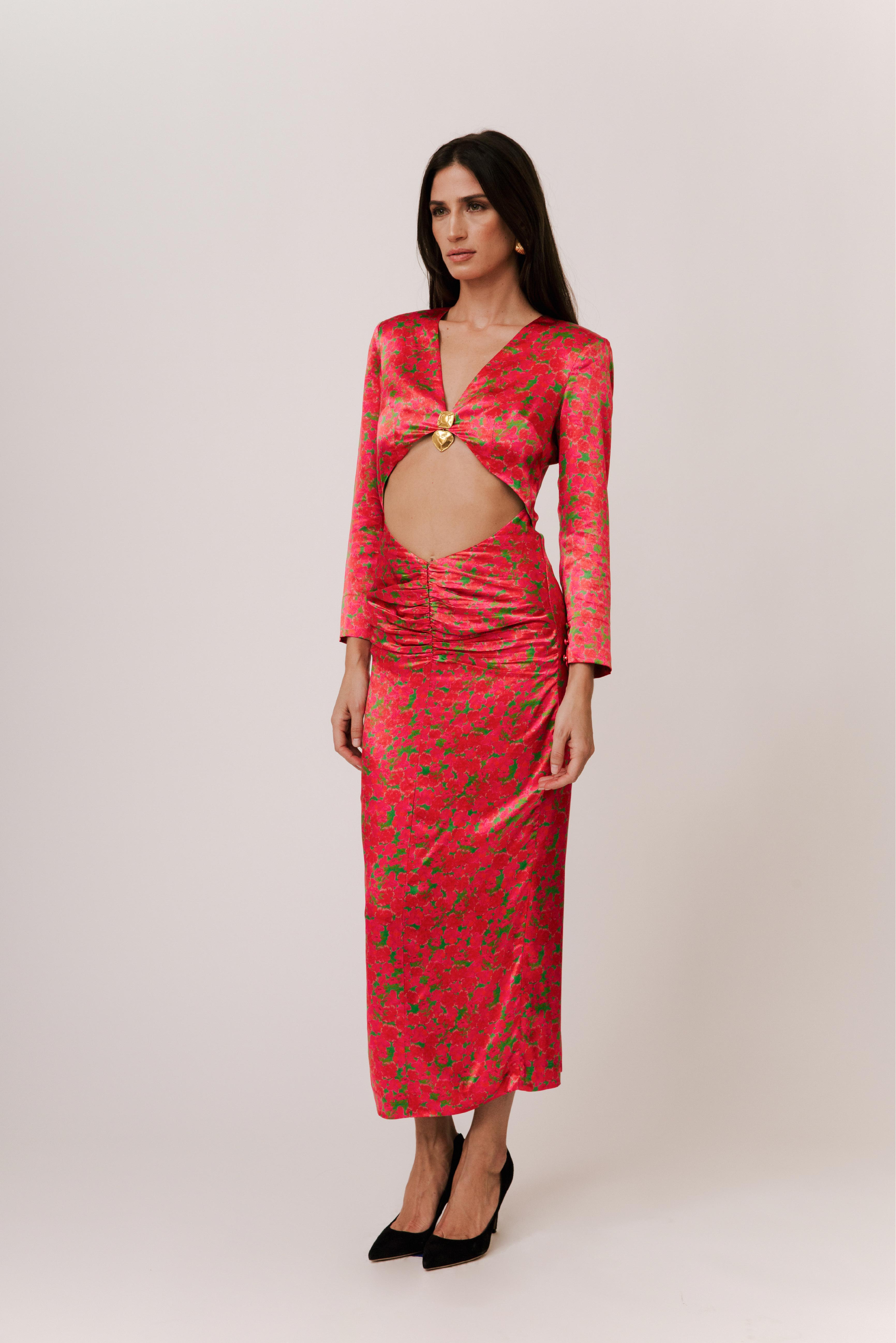 yasmeen midi dress Almais Yasmeen Linen-Silk Embellished Midi Dress in Blue