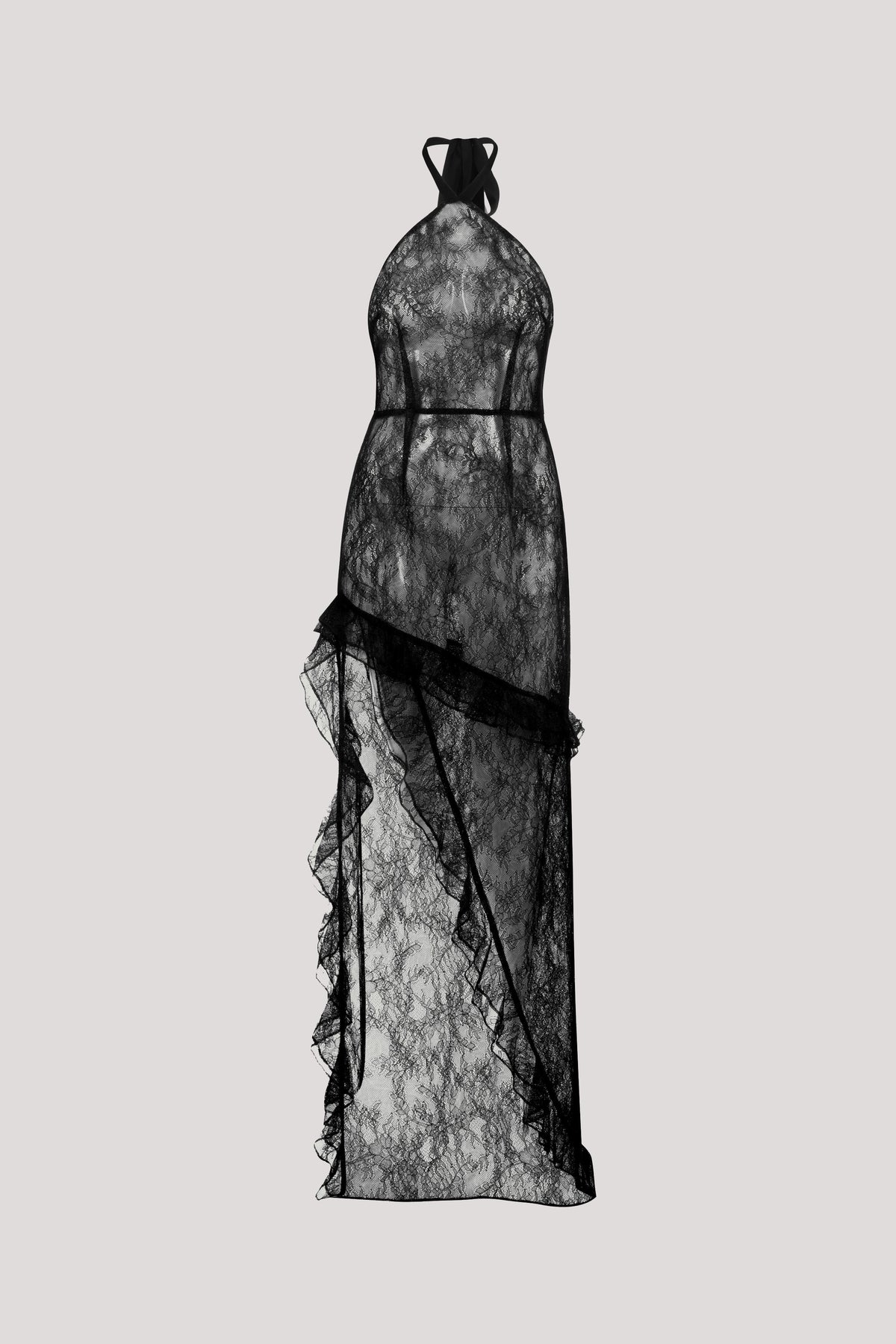HALTER SHEER MAXI LACE DRESS