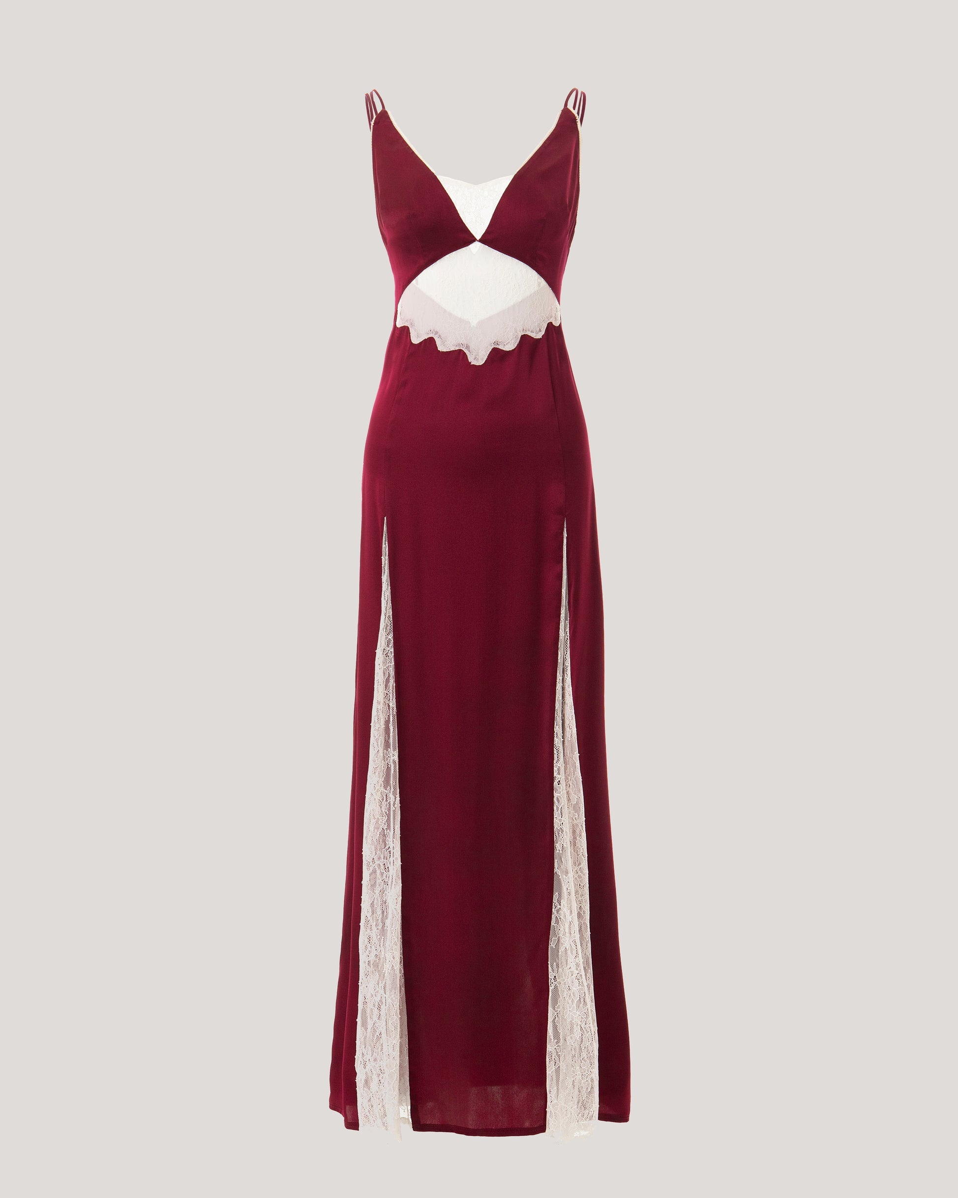 BURGUNDY MIDAXI DRESS WITH LACE PANELS 
ALCAZAR IN MADDER
