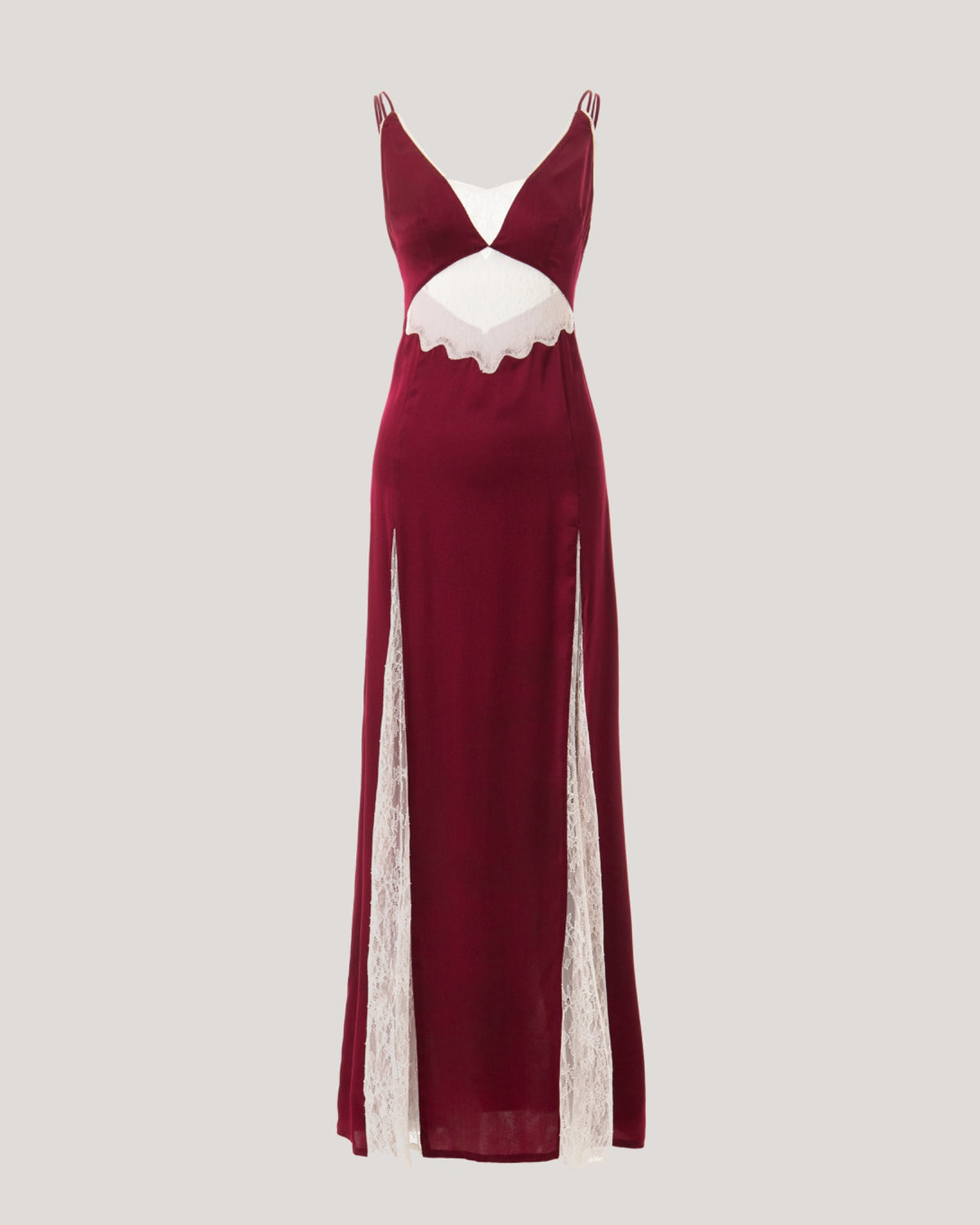 BURGUNDY MIDAXI DRESS WITH LACE PANELS 
ALCAZAR IN MADDER