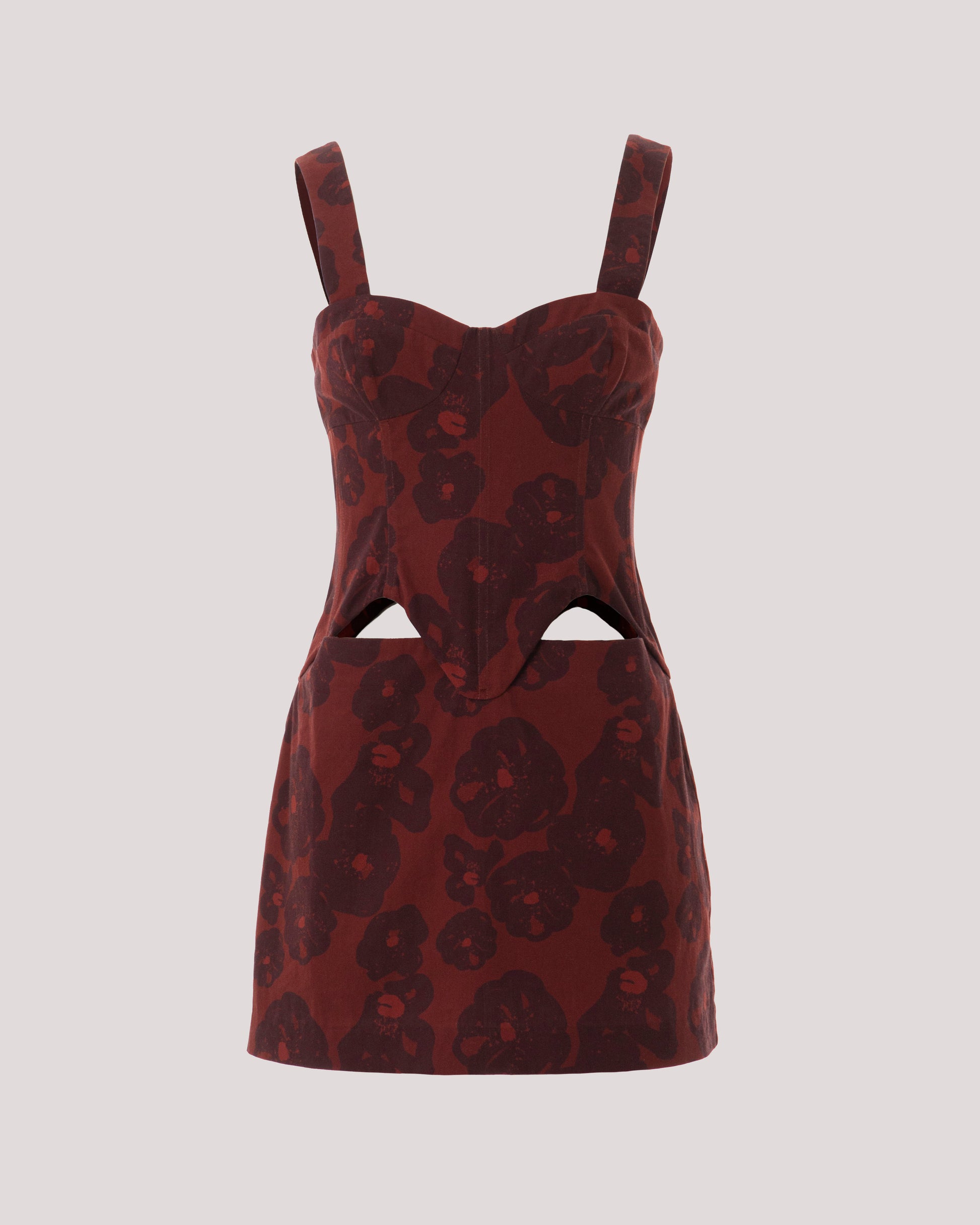 BOLD FLORAL PRINT CORSET STYLE MINI DRESS 
ENAMORADA IN AMAPOLA