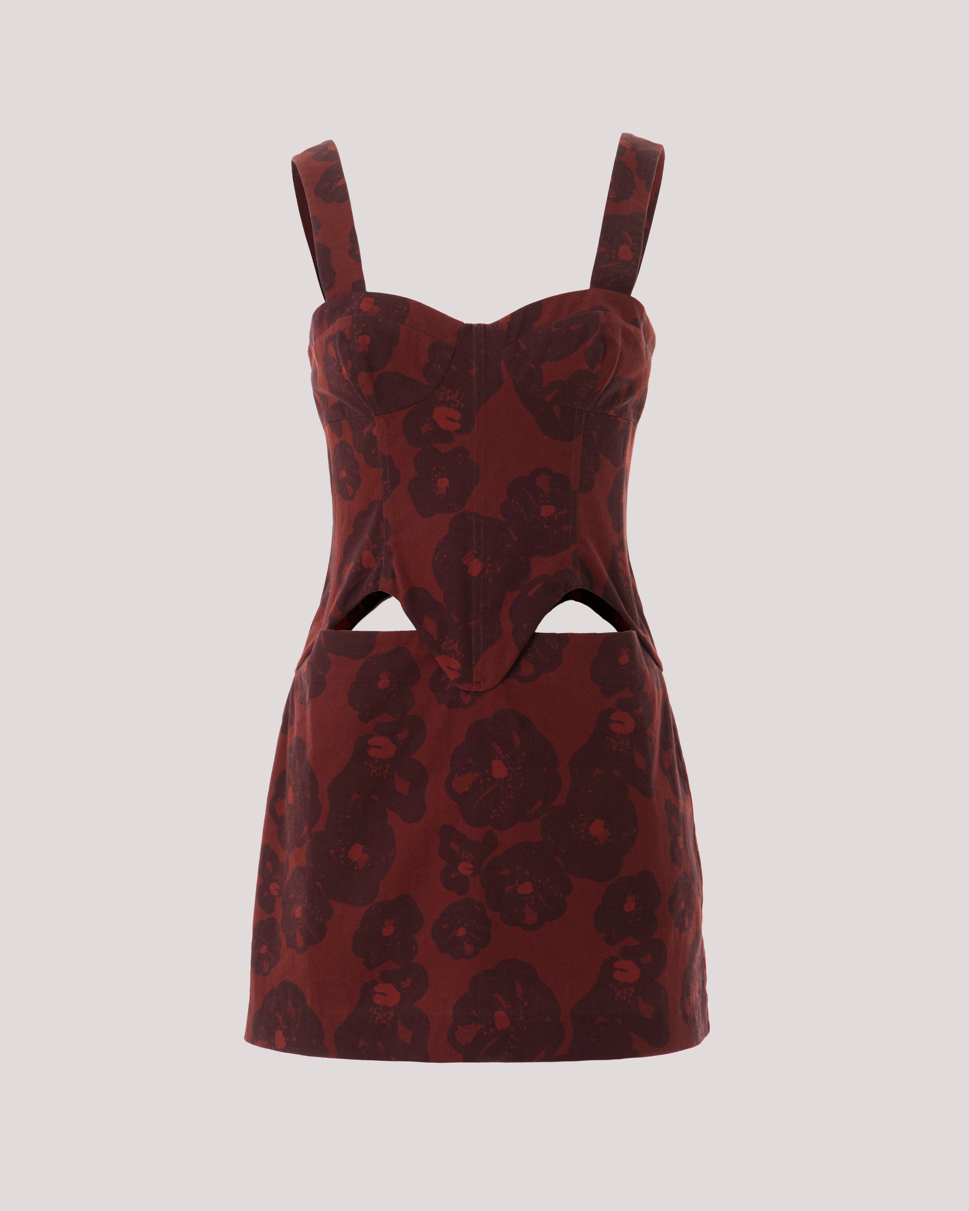 BOLD FLORAL PRINT CORSET STYLE MINI DRESS 
ENAMORADA IN AMAPOLA