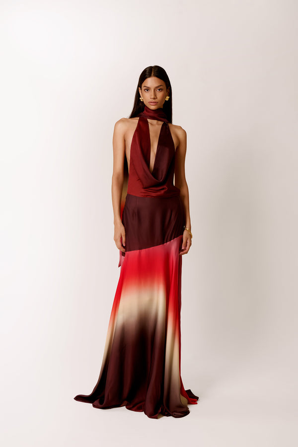 OMBRE MAXI DRESS WITH DRAPED NECKLINE 
DEWI IN FARASHA