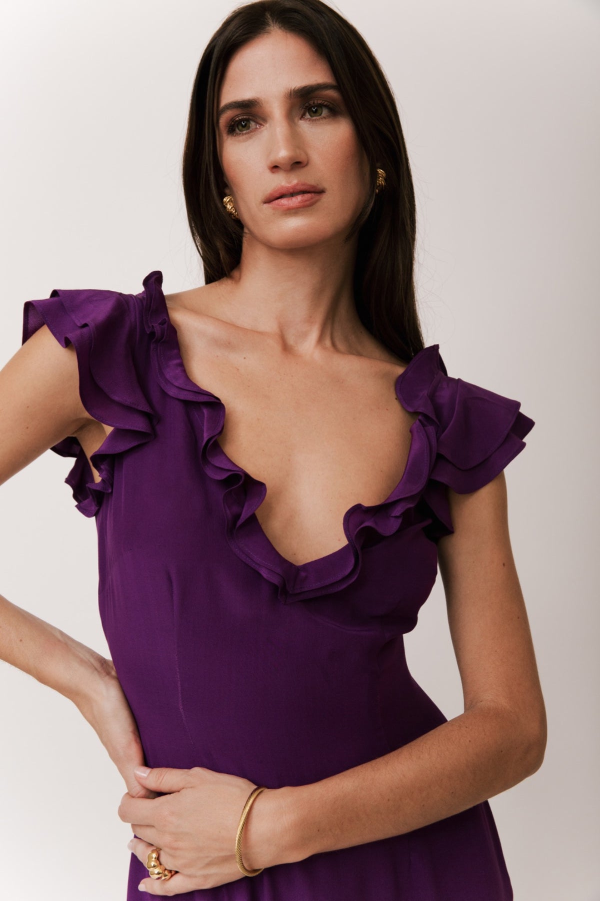 PURPLE RUFFLED MAXI DRESS