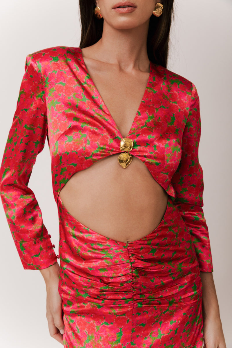 RED CUT OUT MIDI DRESS