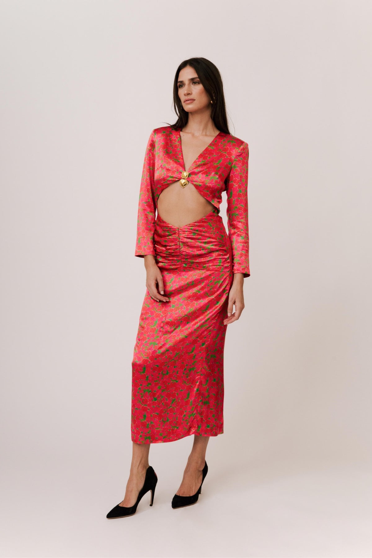 RED CUT OUT MIDI DRESS