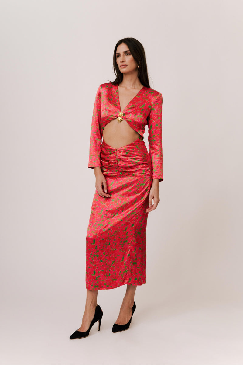 RED CUT OUT MIDI DRESS