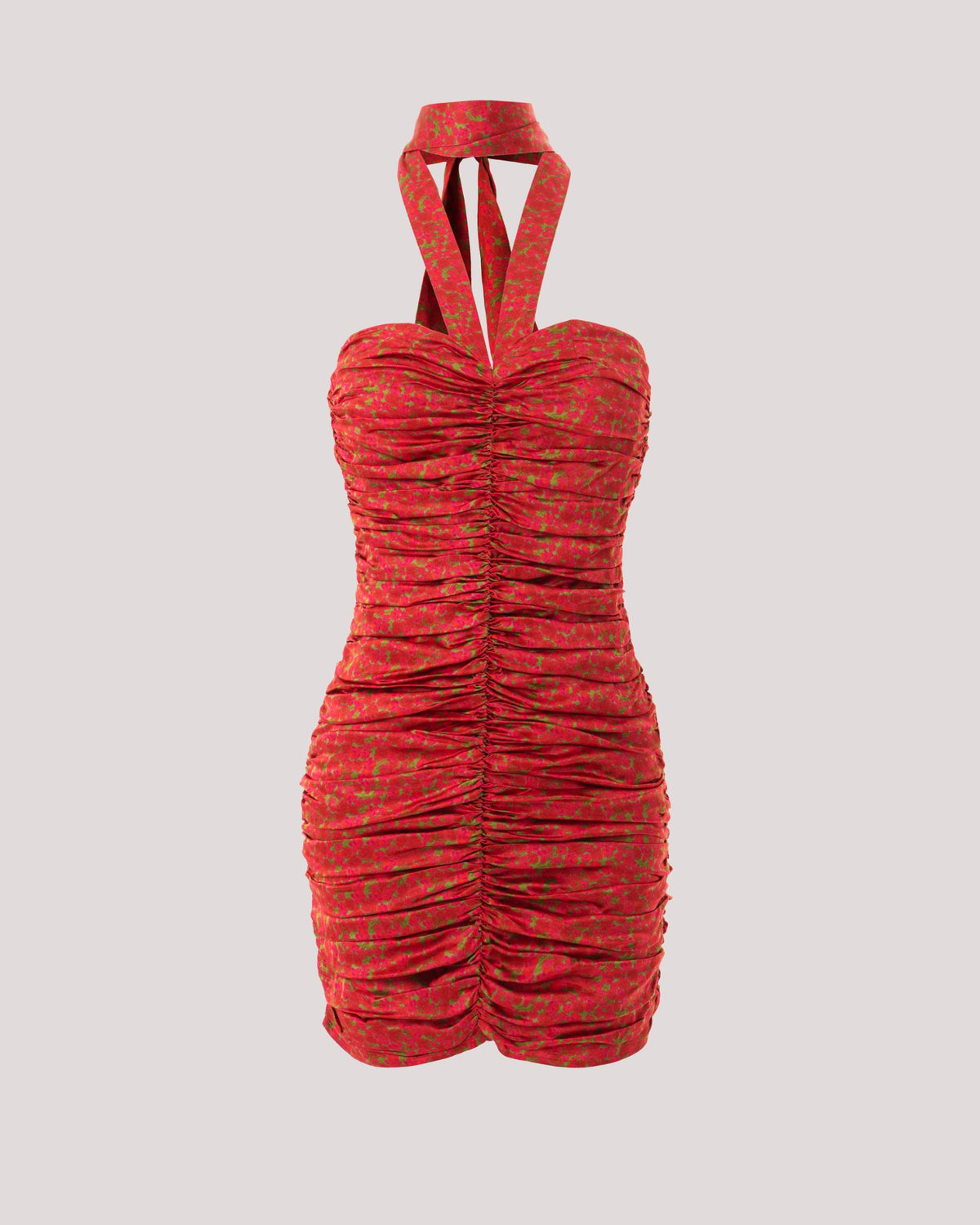 RED RUCHED STRAPLESS MINI DRESS