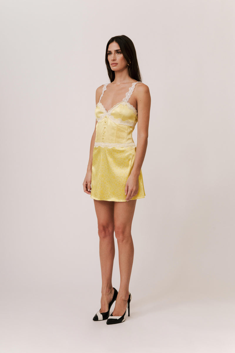 YELLOW MINI DRESS WITH LACE ARMONIA IN GLADIOLA