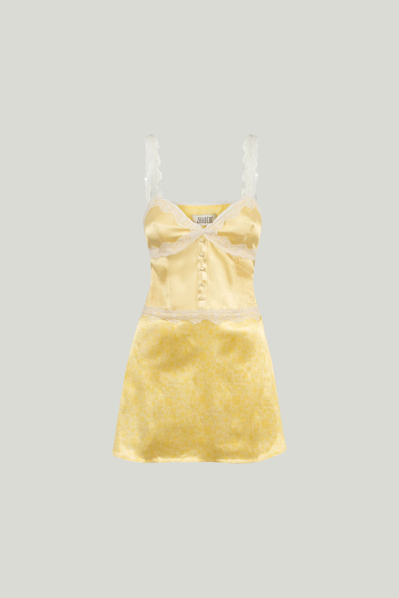 YELLOW MINI DRESS WITH LACE ARMONIA IN GLADIOLA